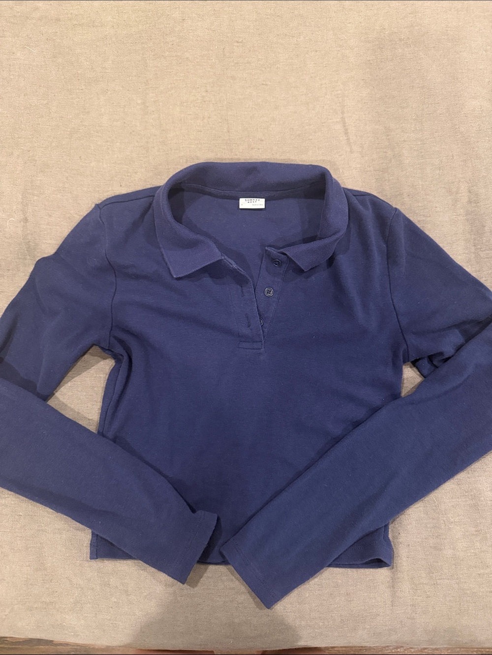 Navy Long-Sleeve Cropped Polo